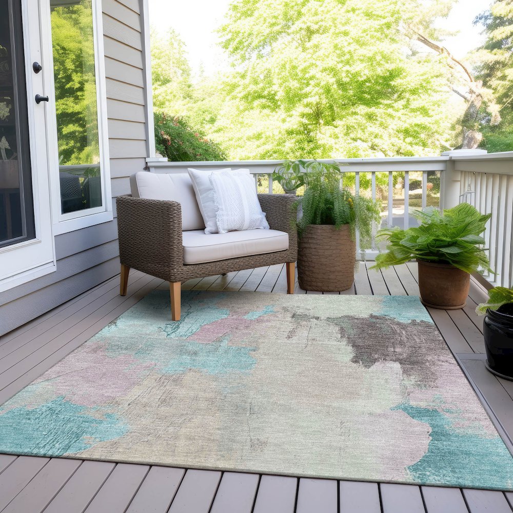 Machine Washable Indoor/Outdoor Chantille Teal 3' x 5' Rug