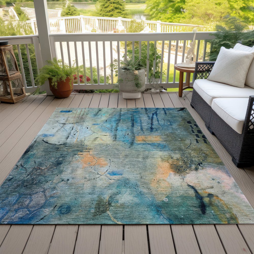Machine Washable Indoor/Outdoor Chantille ACN2032 Teal 3' x 5' Rug
