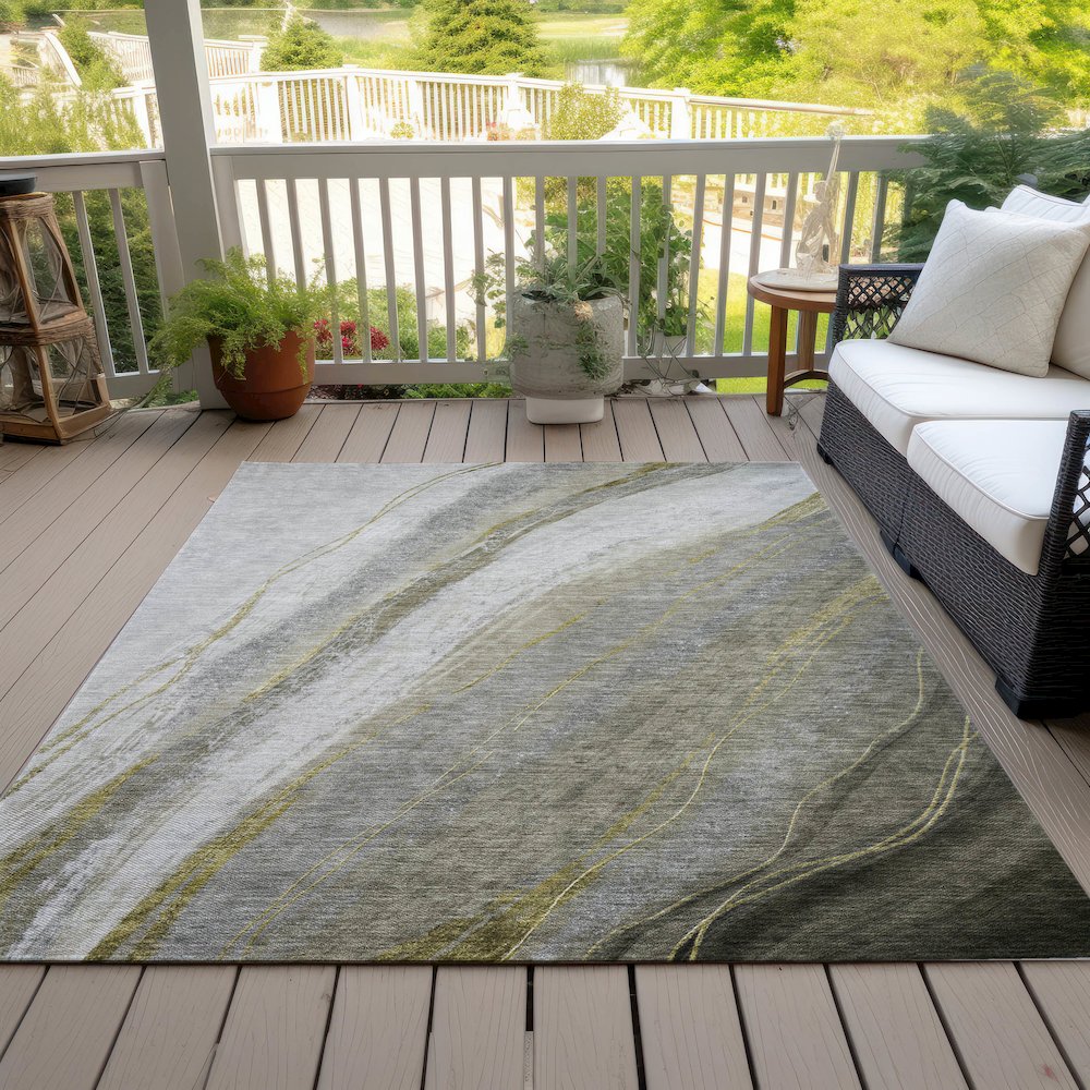 Machine Washable Indoor/Outdoor Chantille ACN2036 Pewter 3' x 5' Rug
