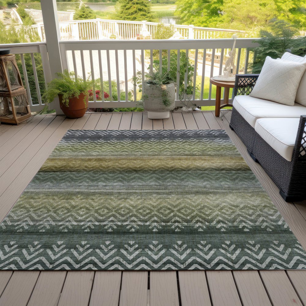 Machine Washable Indoor/Outdoor Chantille ACN2042 Green 3' x 5' Rug