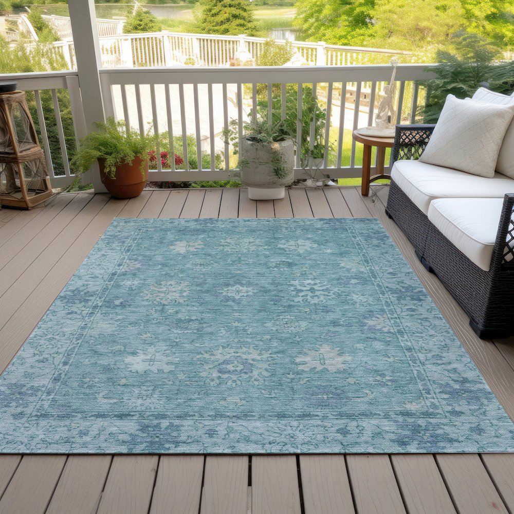 Machine Washable Indoor/Outdoor Chantille ACN2051 Teal 3' x 5' Rug