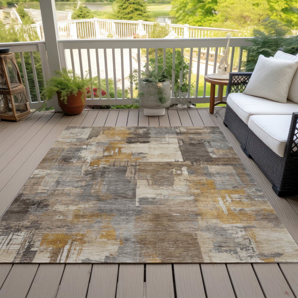 Machine Washable Indoor/Outdoor Chantille ACN2069 Brown 3' x 5' Rug