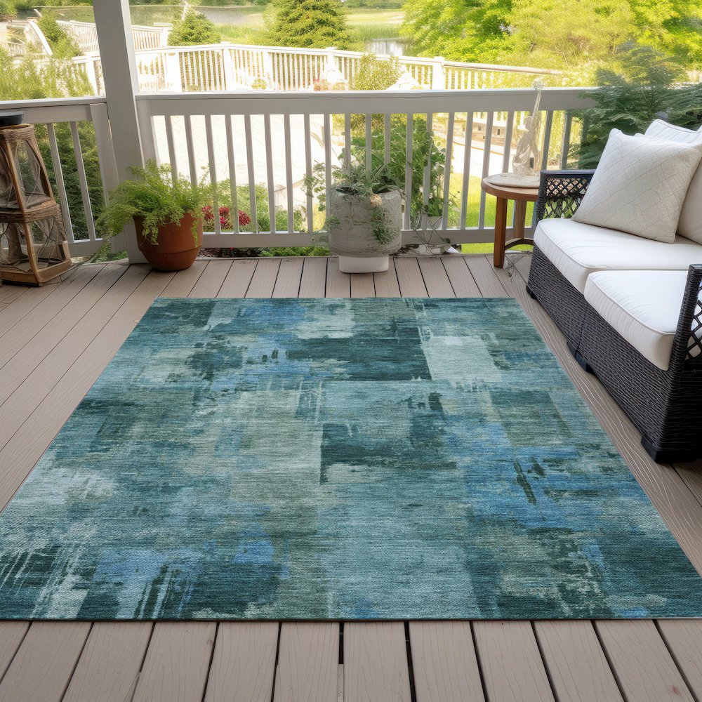 Machine Washable Indoor/Outdoor Chantille ACN2069 Teal 3' x 5' Rug