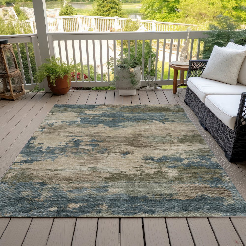 Machine Washable Indoor/Outdoor Chantille ACN2075 Teal 3' x 5' Rug