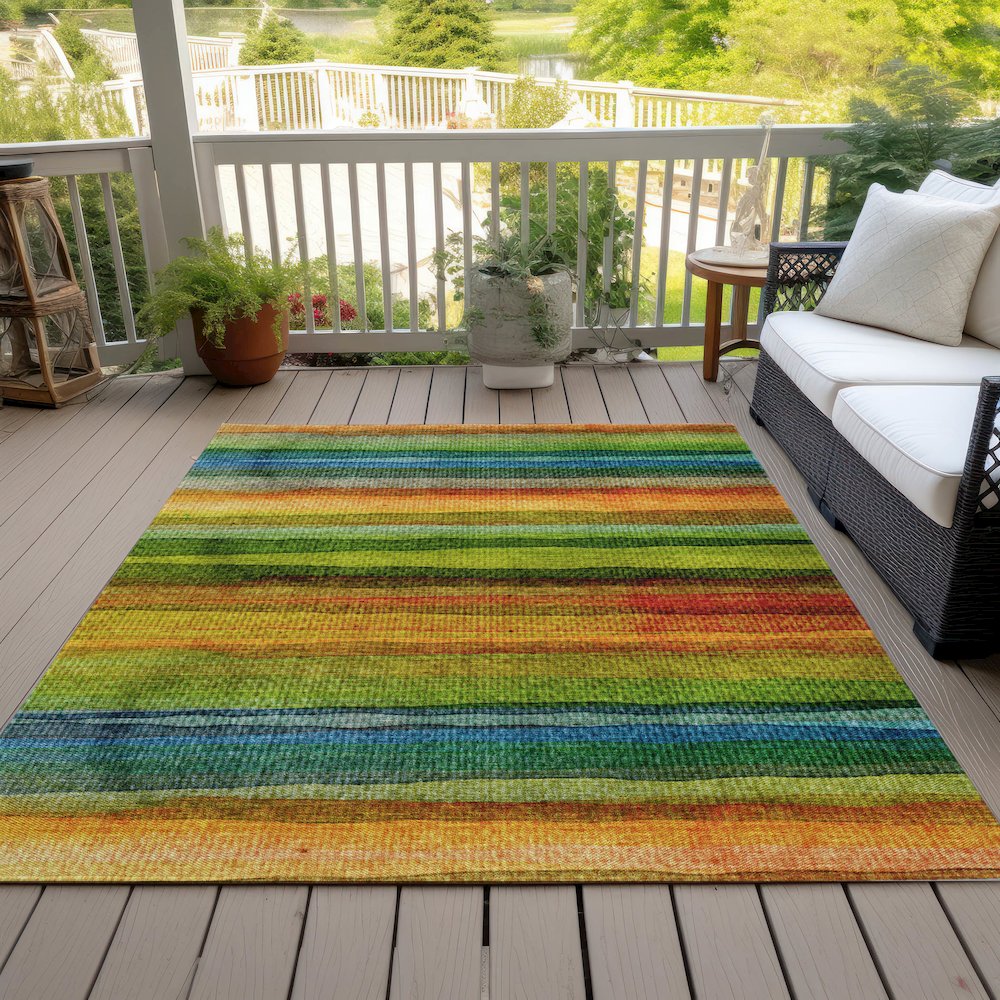 Machine Washable Indoor/Outdoor Chantille ACN2093 Green 3' x 5' Rug