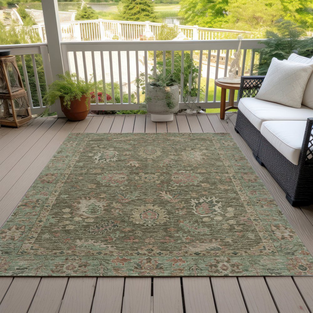 Machine Washable Indoor/Outdoor Chantille ACN2104 Olive 3' x 5' Rug