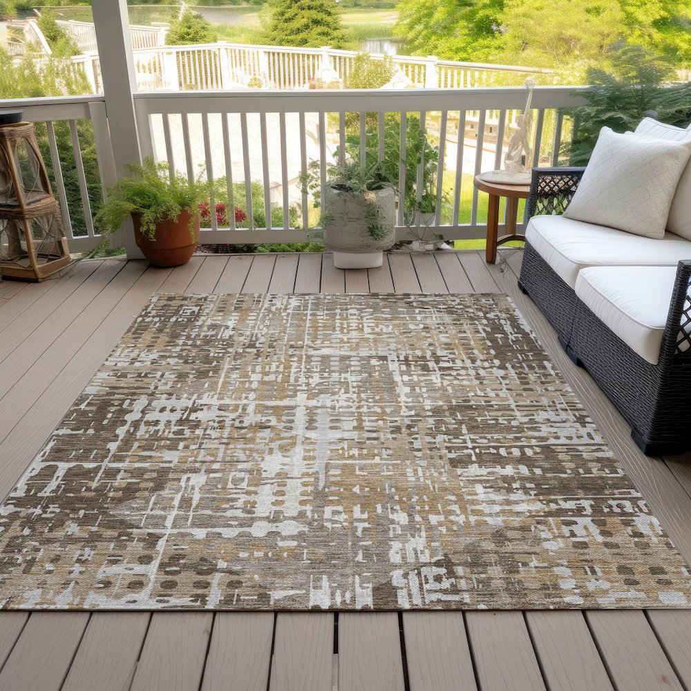 Machine Washable Indoor/Outdoor Chantille ACN2116 Brown 3' x 5' Rug