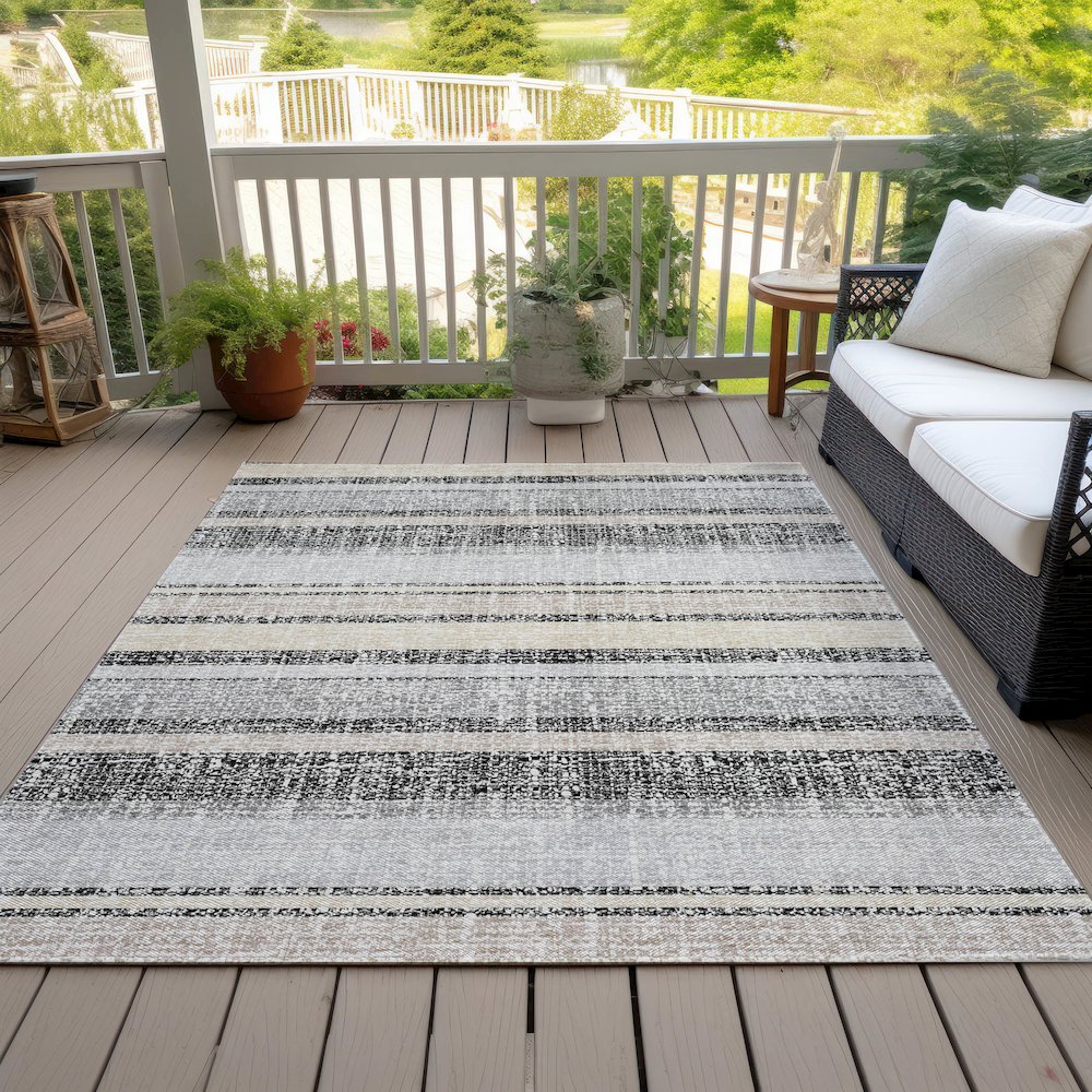 Machine Washable Indoor/Outdoor Chantille ACN2122 Black 3' x 5' Rug
