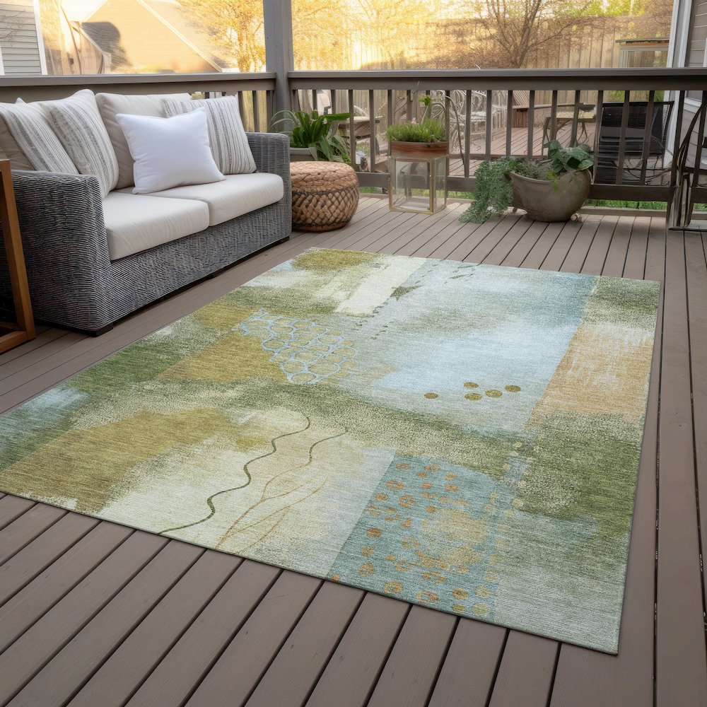 Machine Washable Indoor/Outdoor Chantille ACN2127 Green 3' x 5' Rug