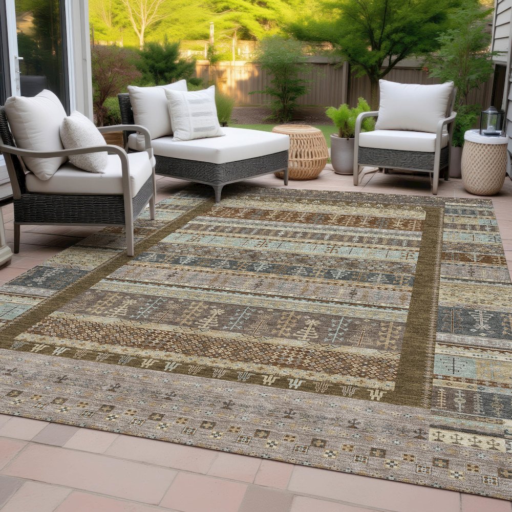 Machine Washable Indoor/Outdoor Chantille ACN2160 Brown 3' x 5' Rug