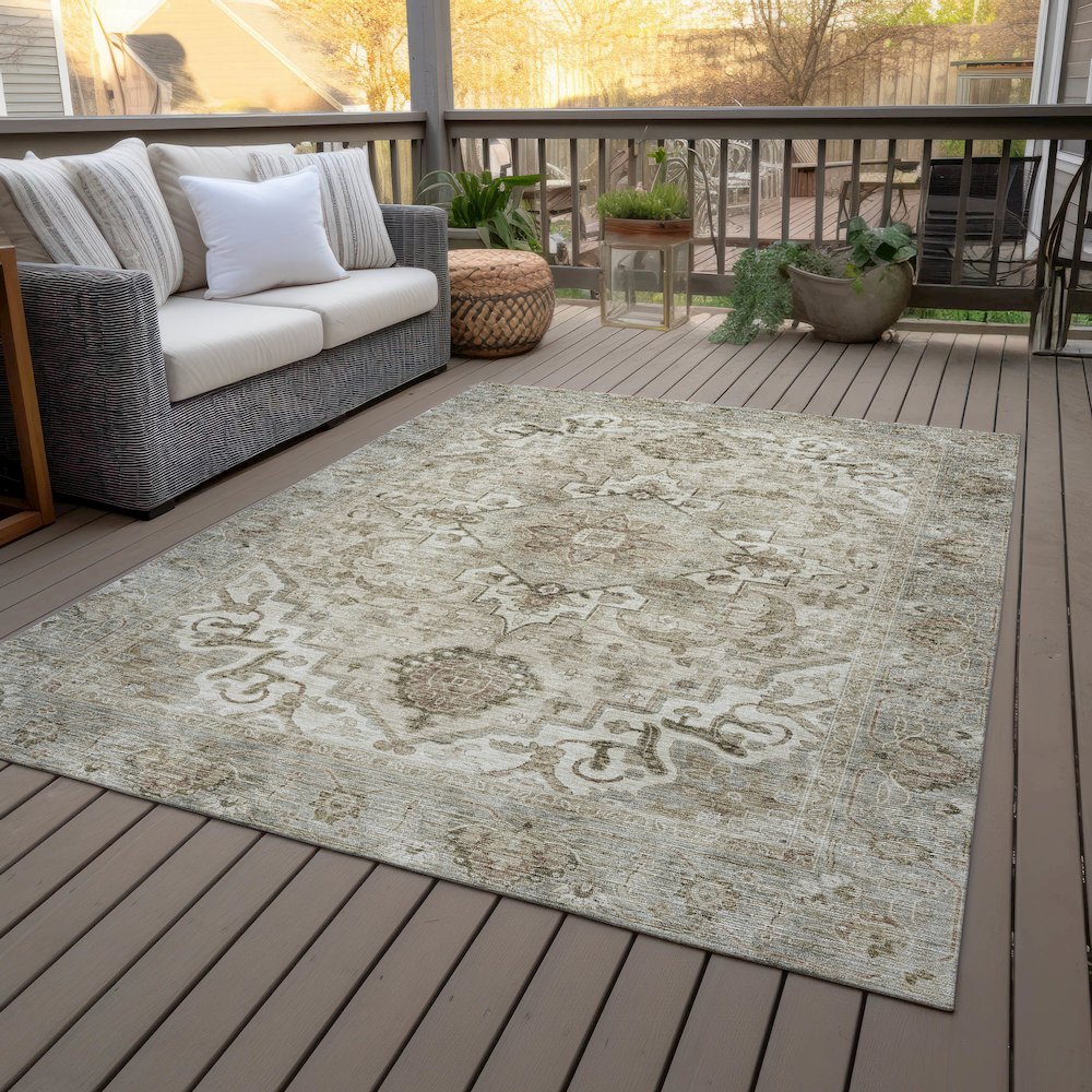 Machine Washable Indoor/Outdoor Chantille ACN2164 Beige 3' x 5' Rug