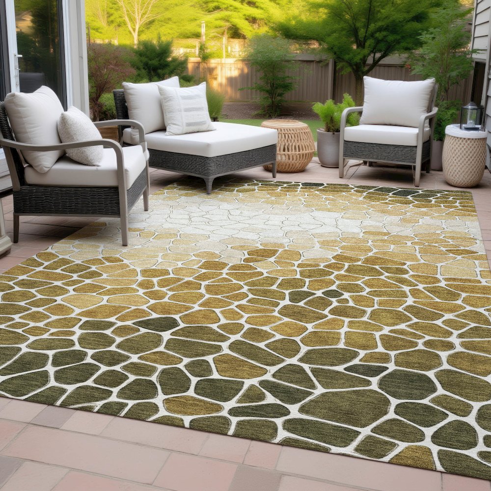 Machine Washable Indoor/Outdoor Chantille ACN2190 Gold 3' x 5' Rug