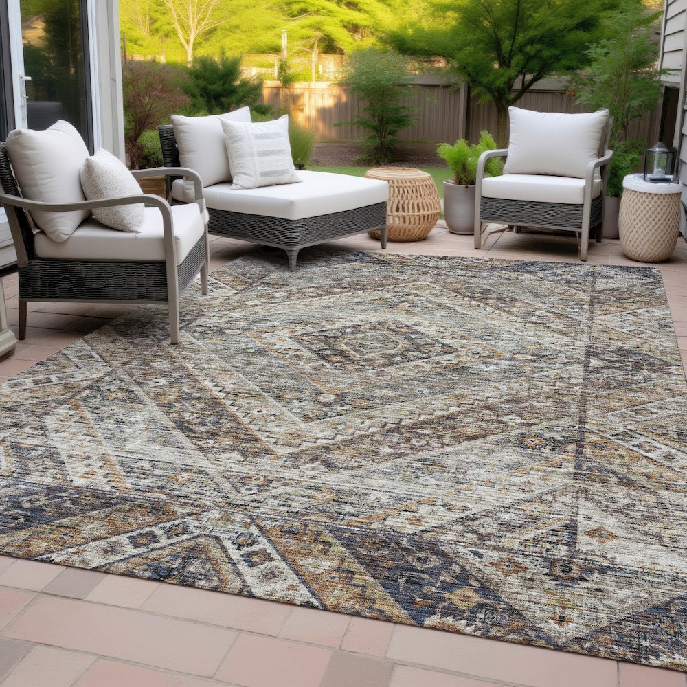 Machine Washable Indoor/Outdoor Chantille ACN2195 Brown 3' x 5' Rug