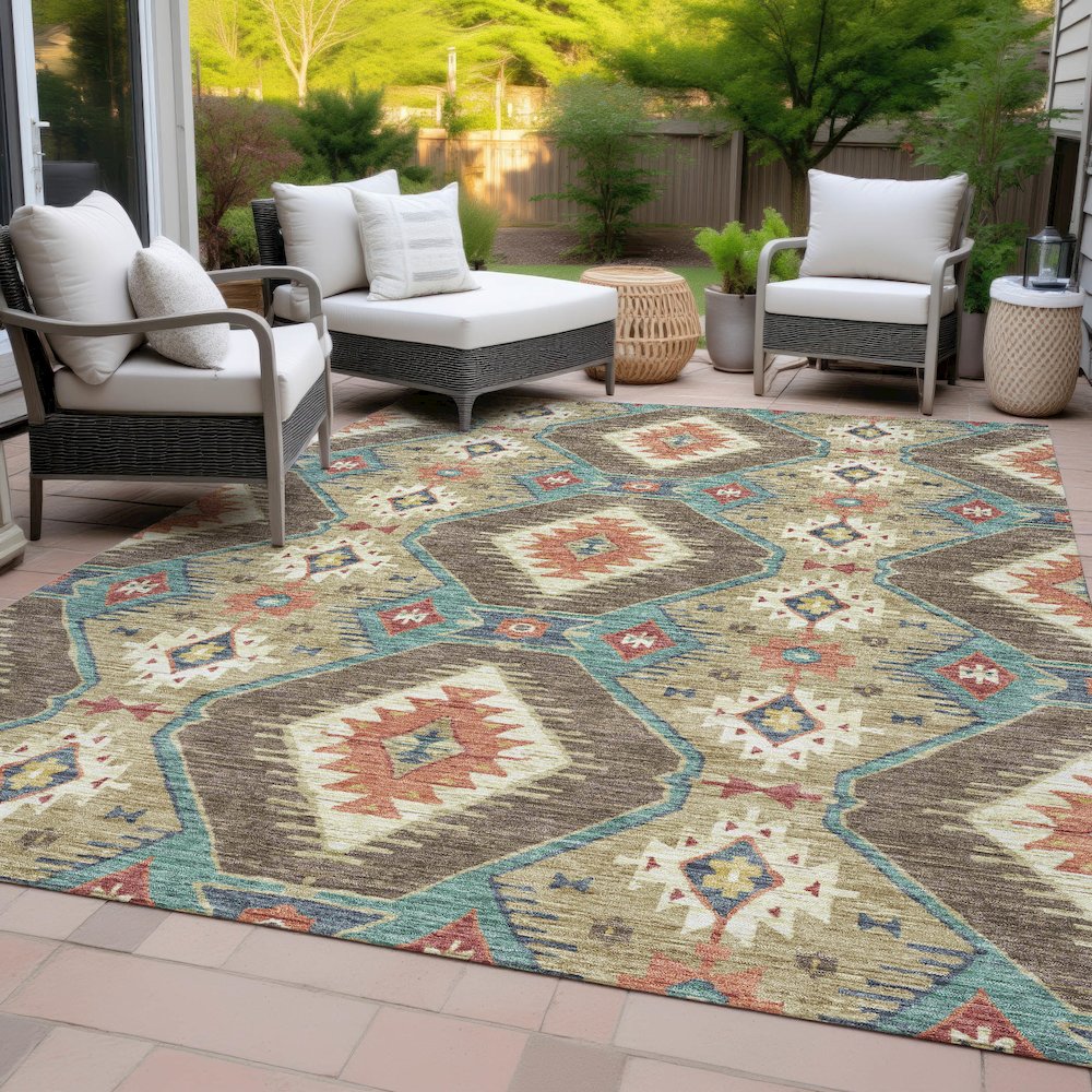 Machine Washable Indoor/Outdoor Chantille ACN2210 Khaki 3' x 5' Rug