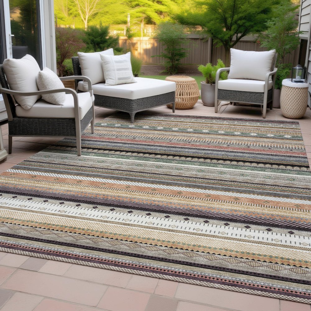 Machine Washable Indoor/Outdoor Chantille ACN2218 Khaki 3' x 5' Rug