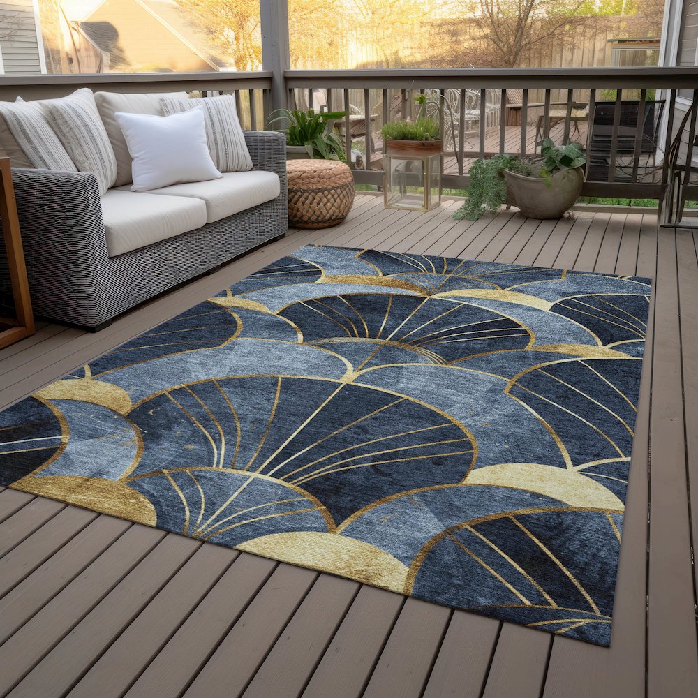 Machine Washable Indoor/Outdoor Chantille ACN2221 Navy 3' x 5' Rug