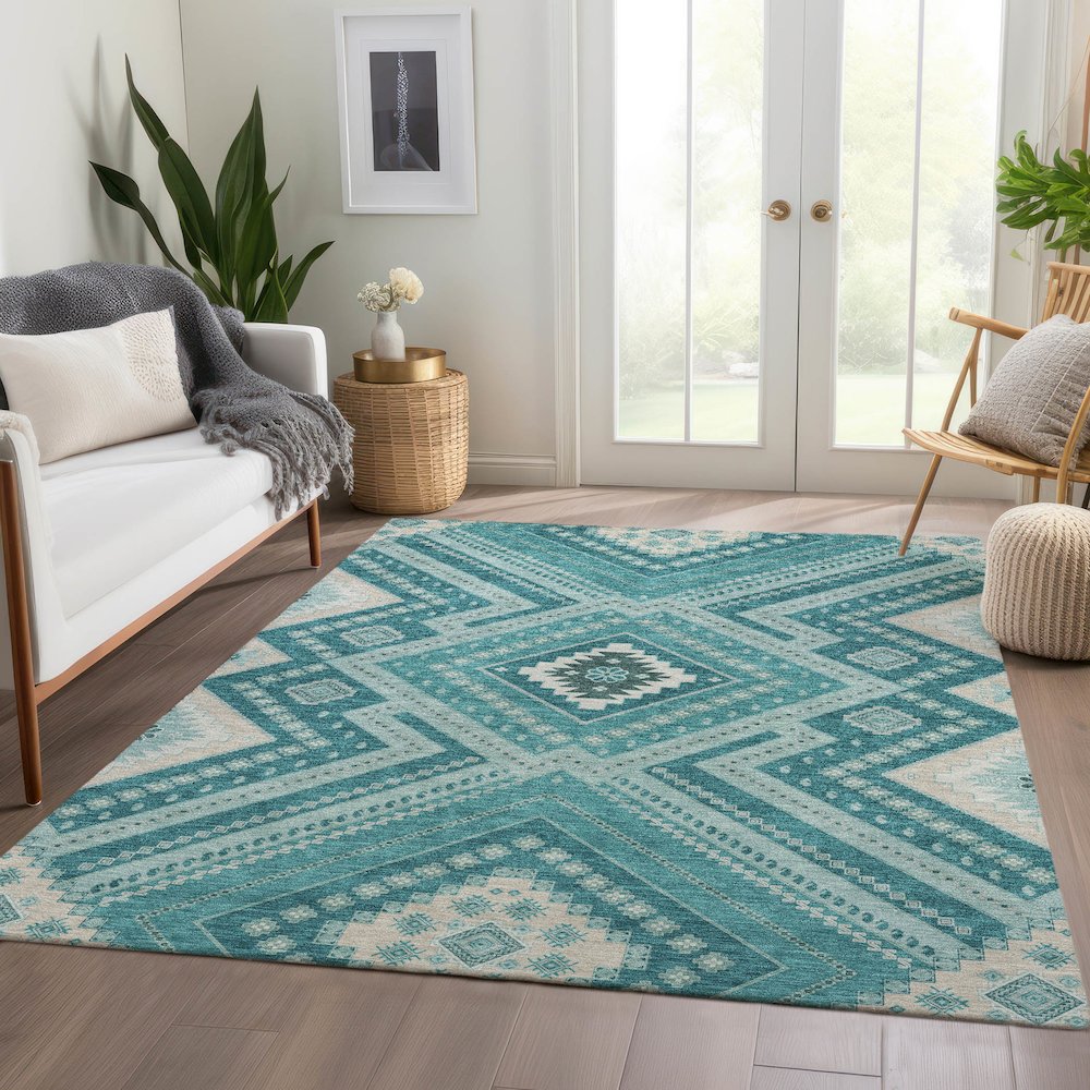 Premium Machine Washable Mayfield AMF1010 Teal 3' x 5' Rug
