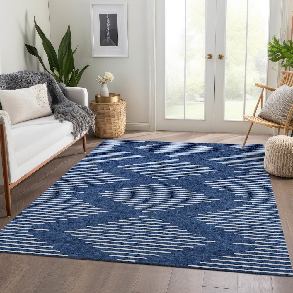 Premium Machine Washable Mayfield AMF1016 Navy 3' x 5' Rug