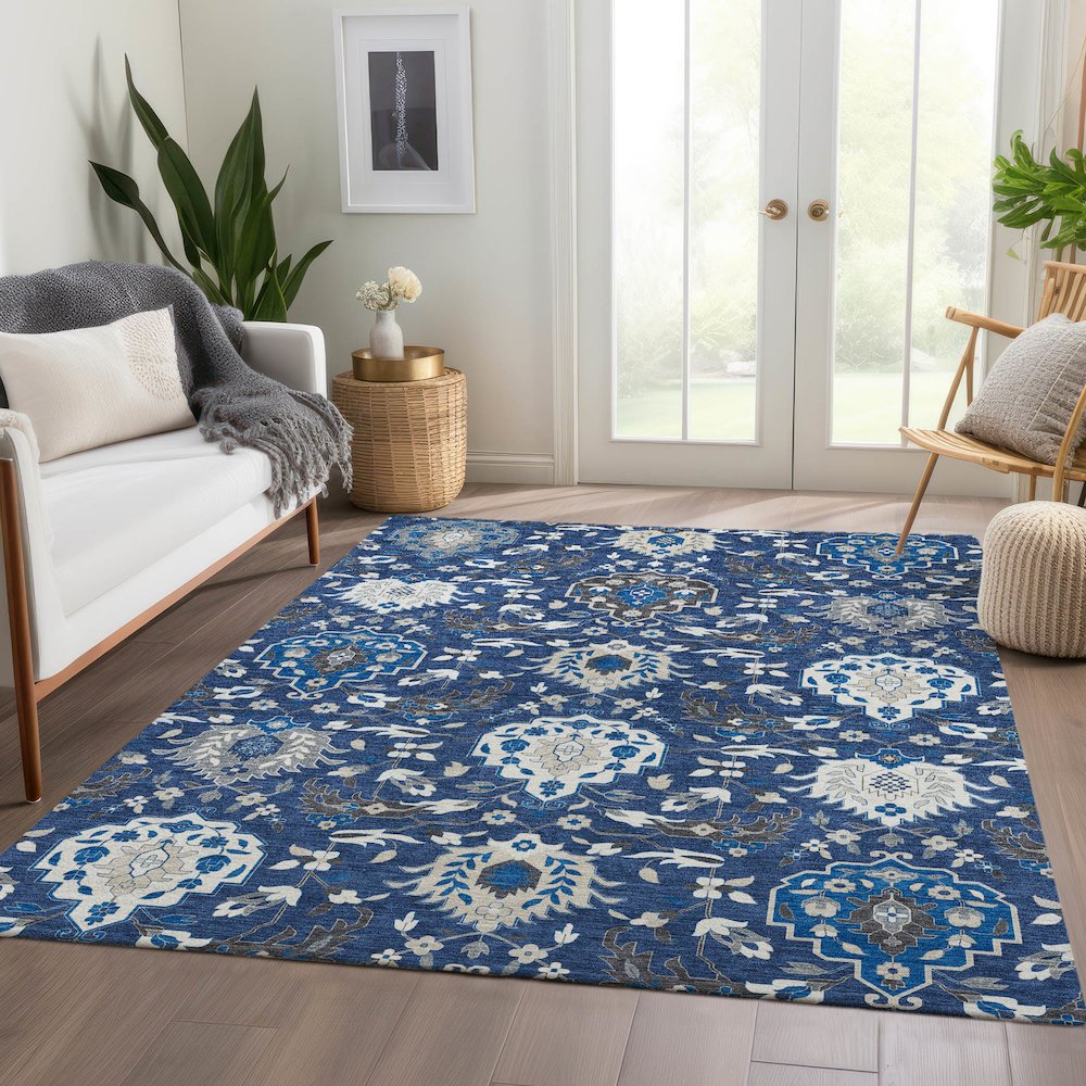 Premium Machine Washable Mayfield AMF1026 Navy 3' x 5' Rug