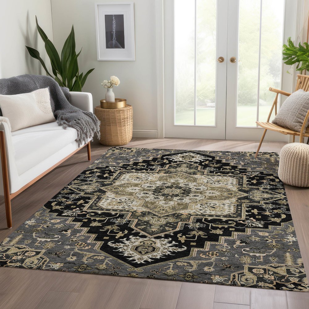 Premium Machine Washable Mayfield AMF1036 Black 3' x 5' Rug
