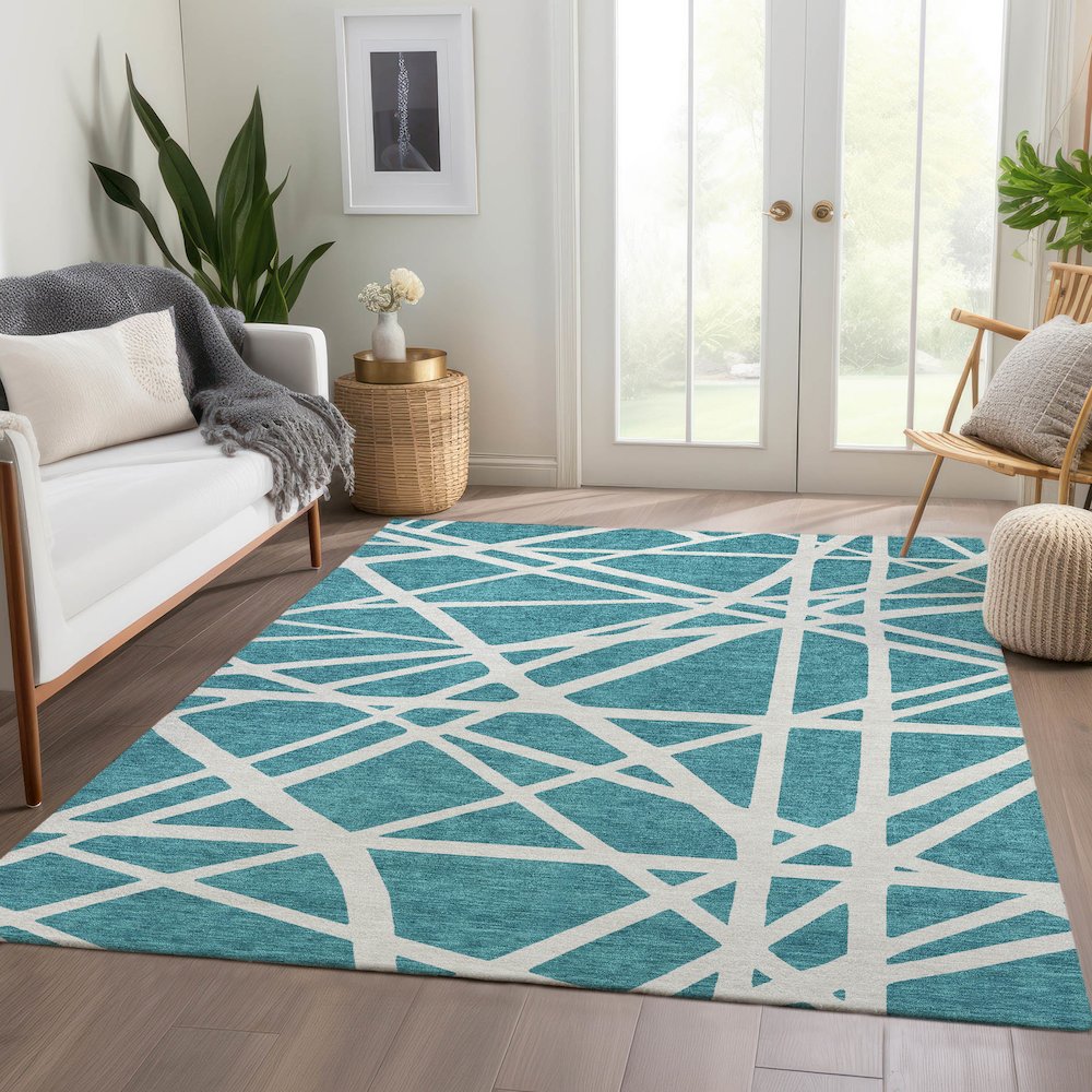 Premium Machine Washable Mayfield AMF1040 Teal 3' x 5' Rug