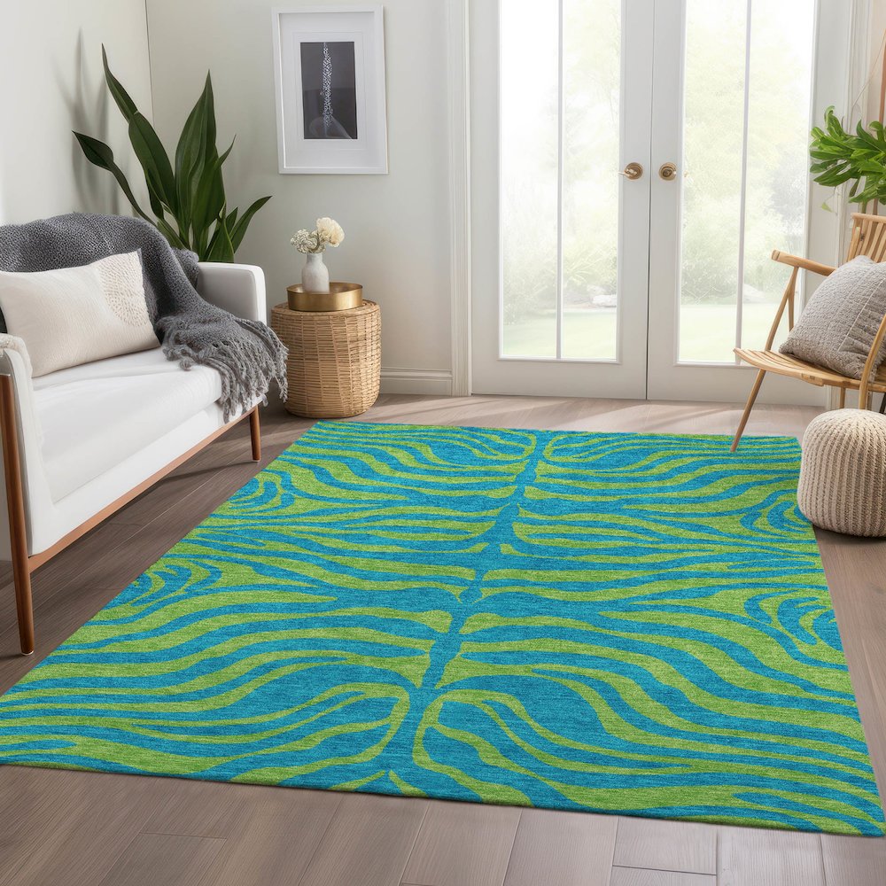 Premium Machine Washable Mayfield AMF1043 Teal 3' x 5' Rug