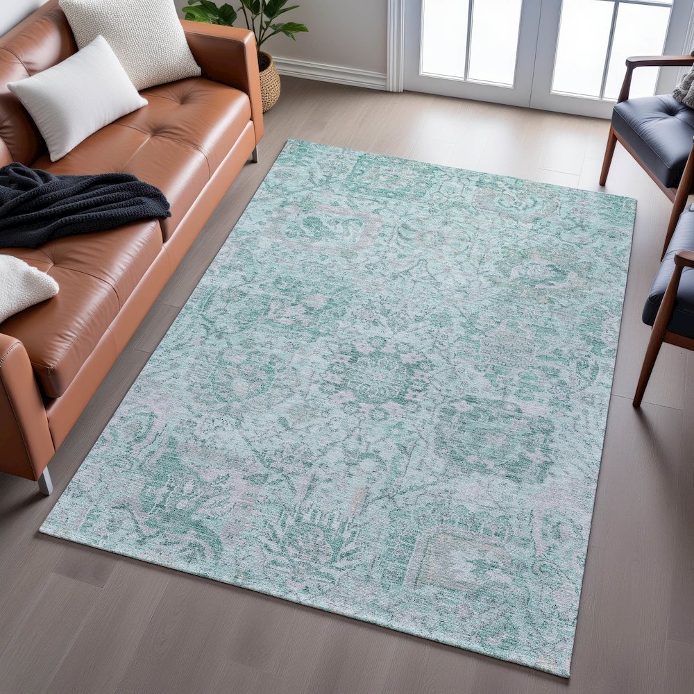 Premium Machine Washable Mayfield AMF1102 Teal 3' x 5' Rug