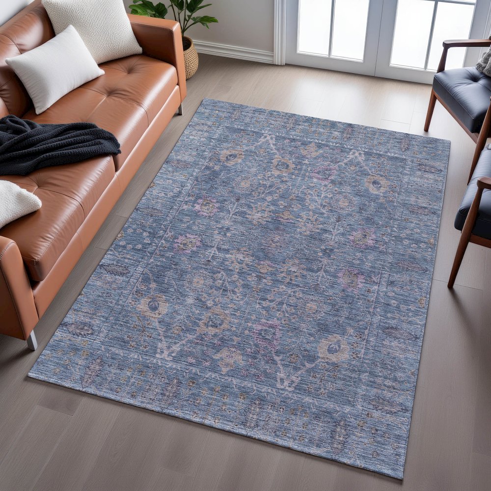 Premium Machine Washable Mayfield AMF1106 Blue 3' x 5' Rug