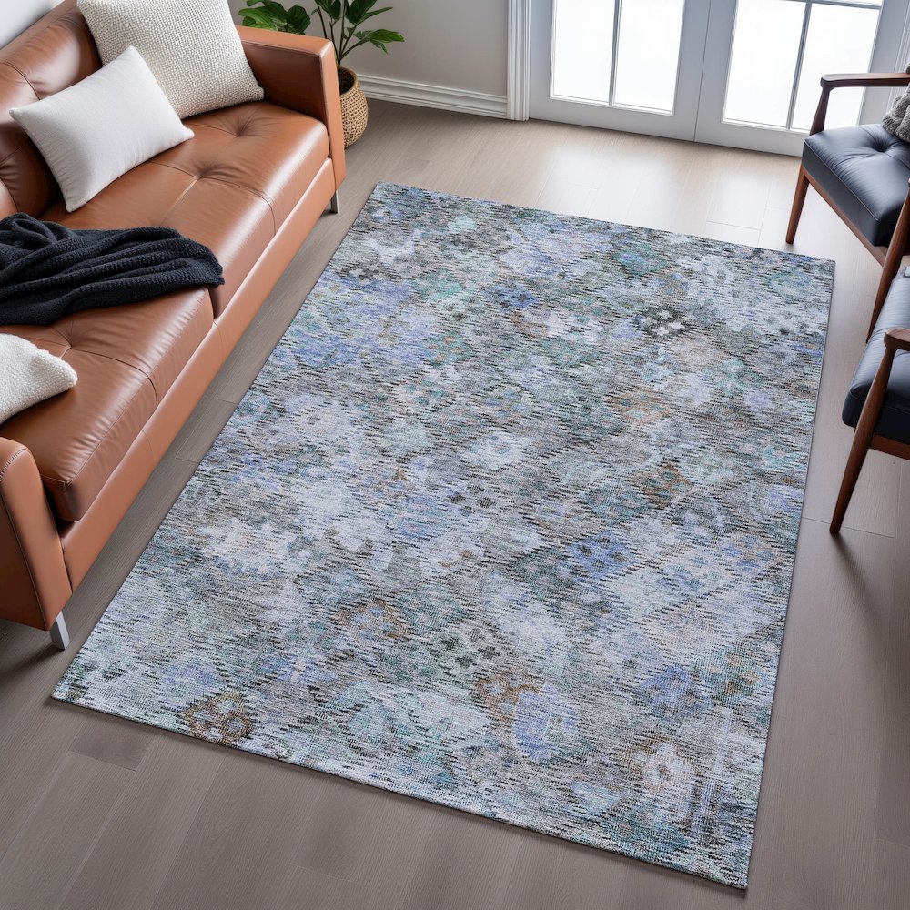 Premium Machine Washable Mayfield AMF1109 Blue 3' x 5' Rug