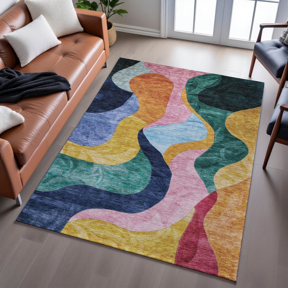 Premium Machine Washable Mayfield AMF1120 Green 3' x 5' Rug