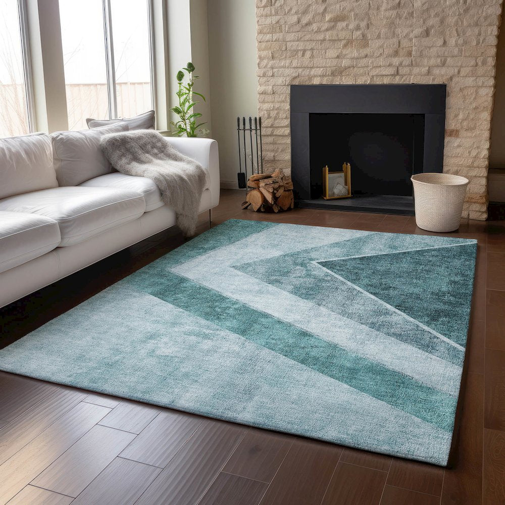 Premium Machine Washable Mayfield AMF671 Teal 3' x 5' Rug