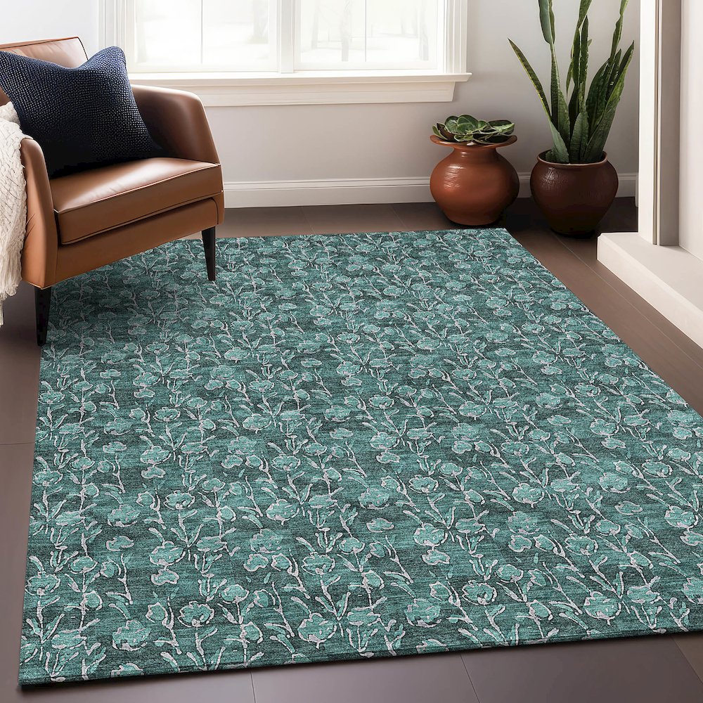 Premium Machine Washable Mayfield AMF692 Teal 3' x 5' Rug