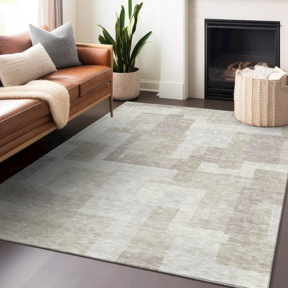 Premium Machine Washable Mayfield AMF740 Beige 3' x 5' Rug