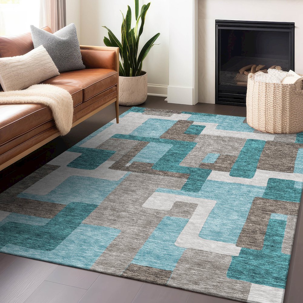 Premium Machine Washable Mayfield AMF740 Teal 3' x 5' Rug