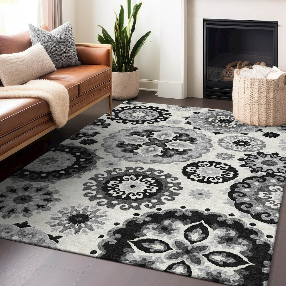 Premium Machine Washable Mayfield AMF763 Black 3' x 5' Rug