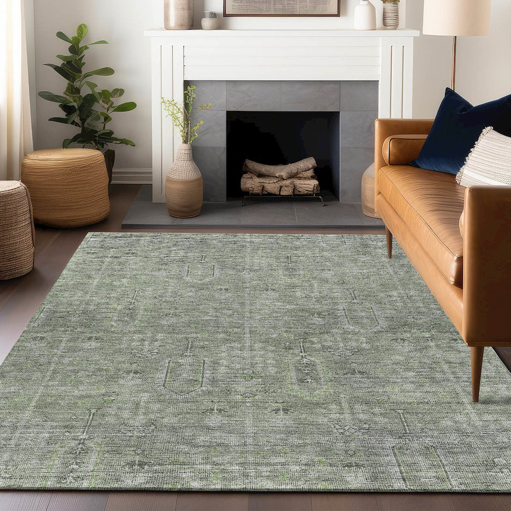 Premium Machine Washable Mayfield AMF790 Green 3' x 5' Rug