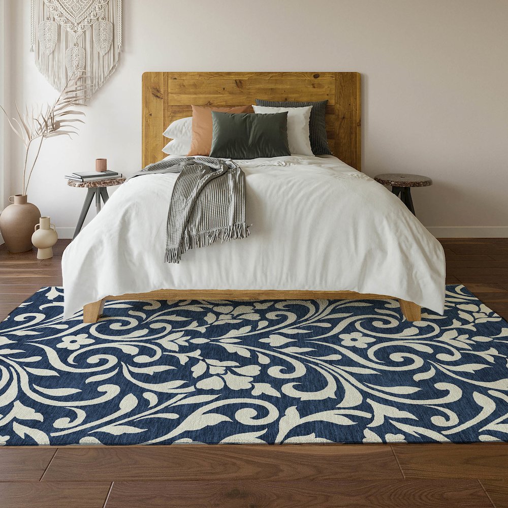 Premium Machine Washable Mayfield AMF875 Navy 3' x 5' Rug