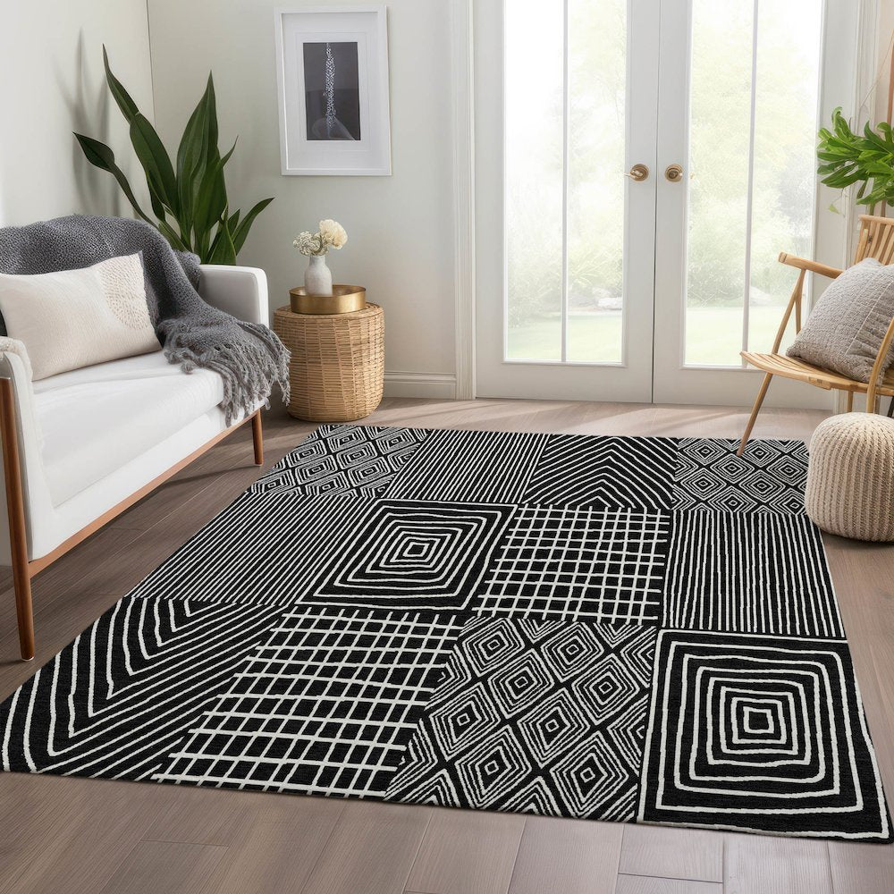 Premium Machine Washable Mayfield AMF990 Black 3' x 5' Rug
