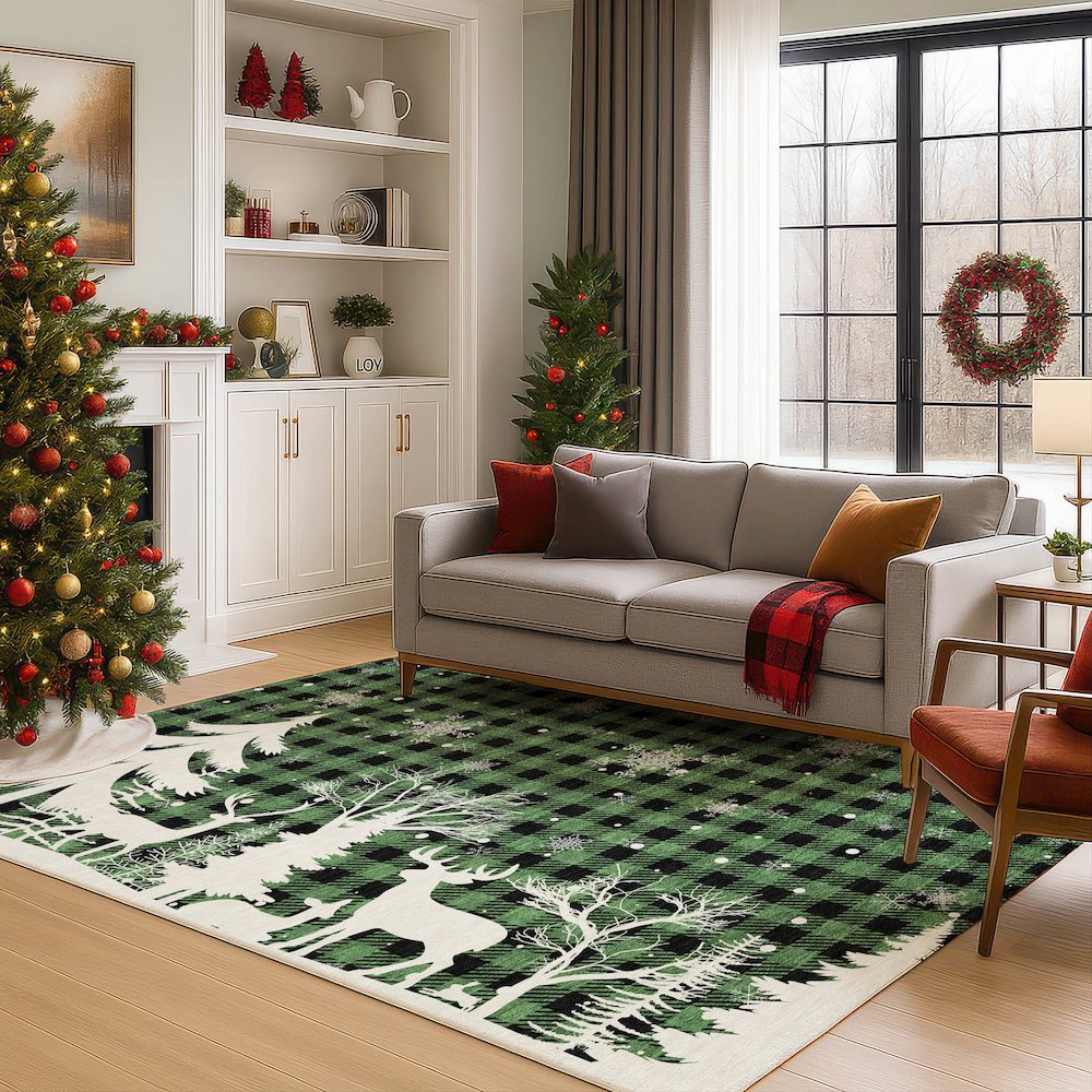 Luxury Washable Indoor/Outdoor Merry & Bright Green 3' x 5' Rug