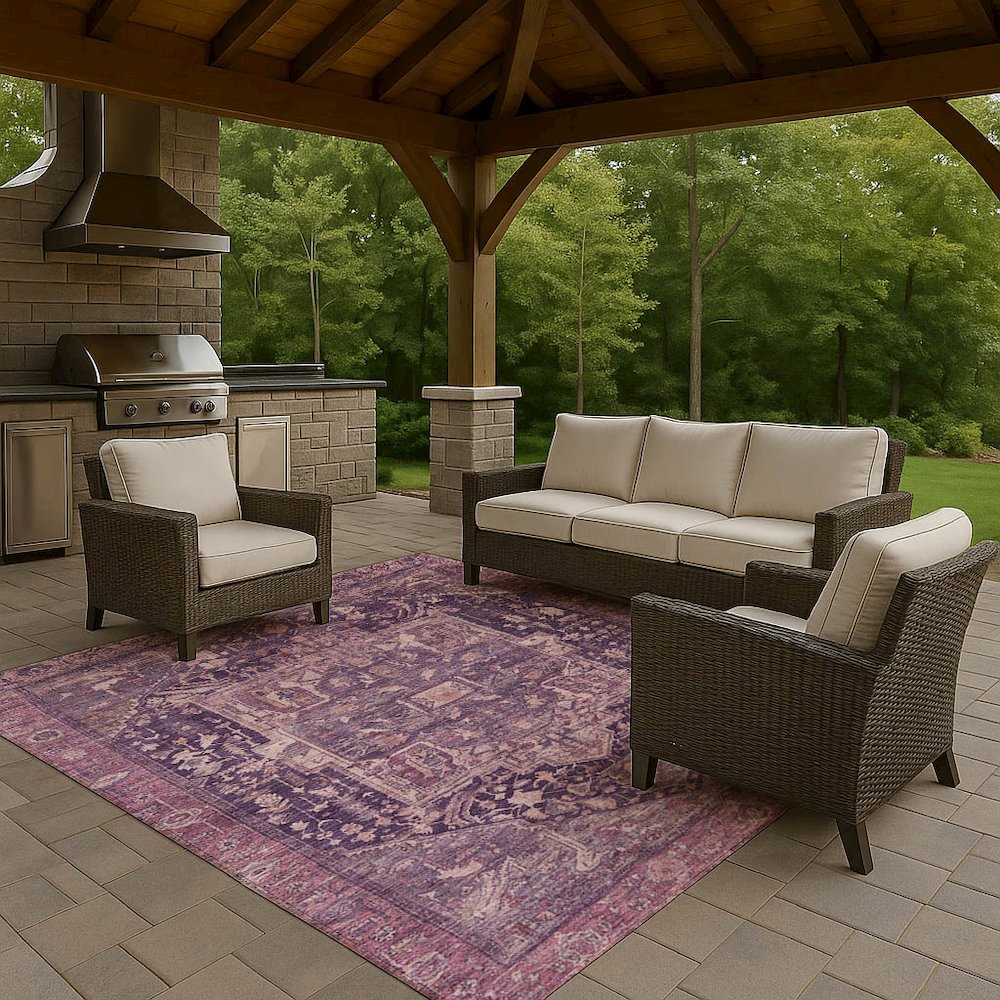 Luxury Washable Indoor/Outdoor Solace Eggplant 3' x 5' Rug