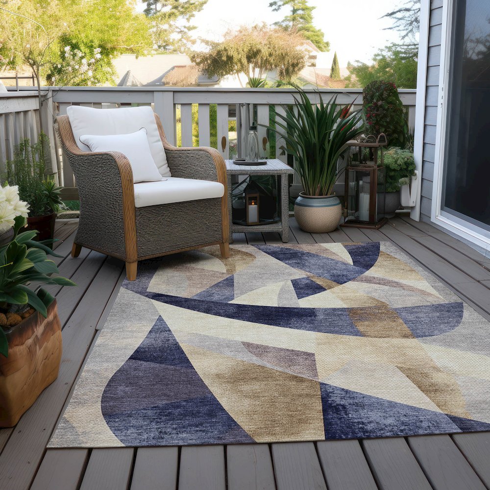 Machine Washable Indoor/Outdoor Chantille Navy 5' x 7'6" Rug