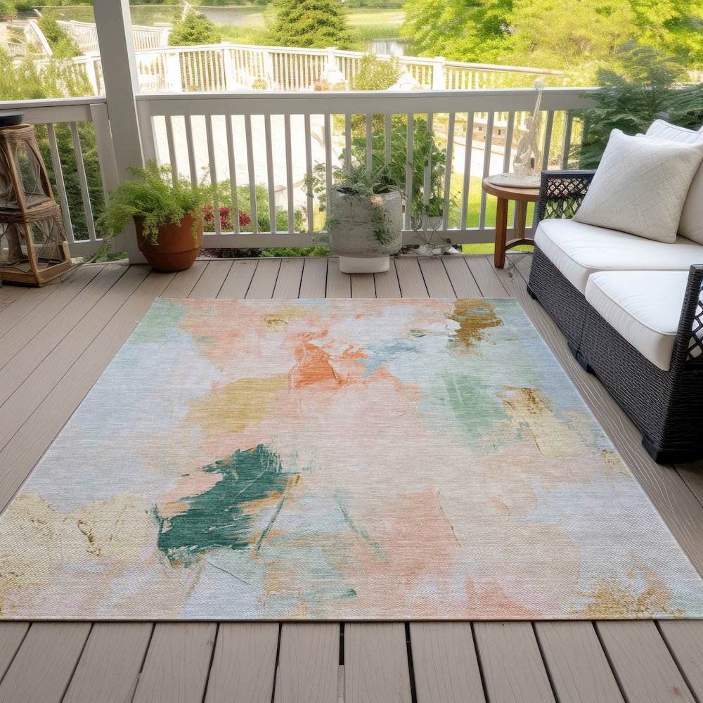 Machine Washable Indoor/Outdoor Chantille Peach 5' x 7'6" Rug