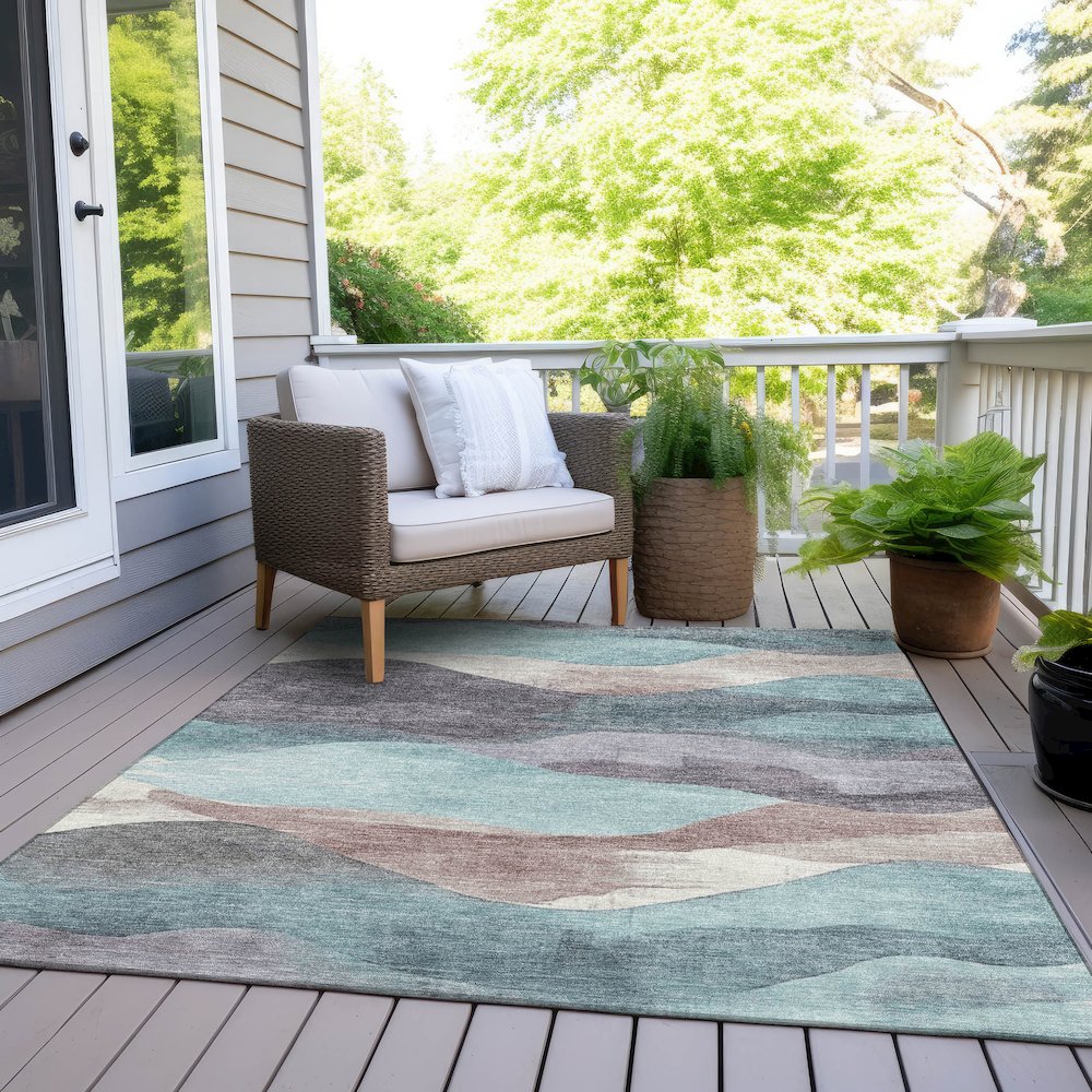 Machine Washable Indoor/Outdoor Chantille Teal 5' x 7'6" Rug