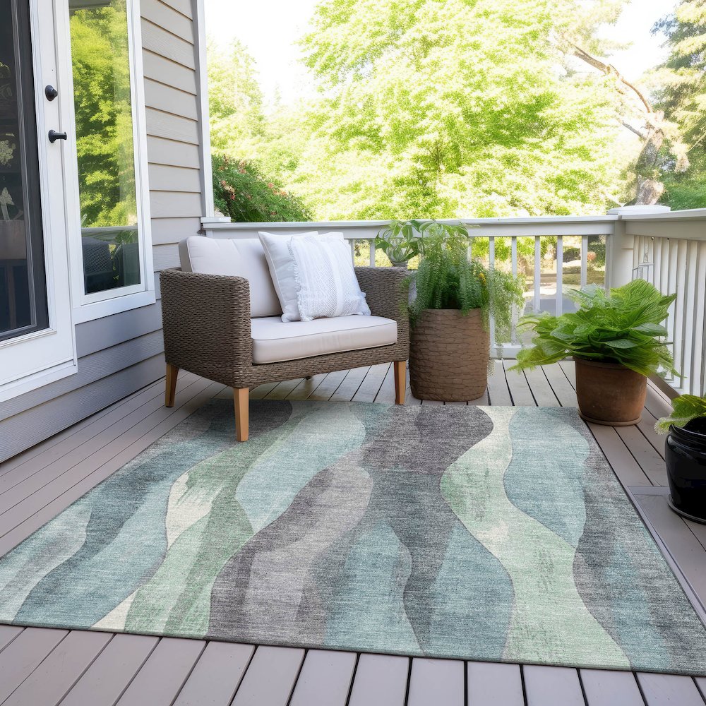 Machine Washable Indoor/Outdoor Chantille Teal 5' x 7'6" Rug