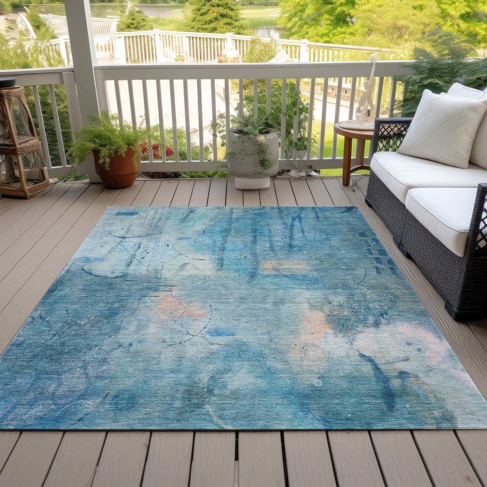 Machine Washable Indoor/Outdoor Chantille ACN2032 Blue 5' x 7'6" Rug