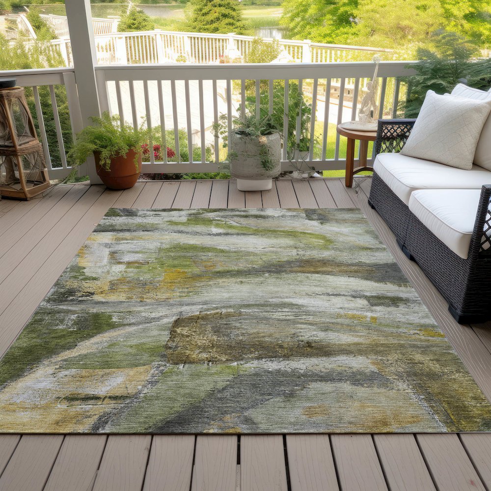 Machine Washable Indoor/Outdoor Chantille ACN2039 Olive 5' x 7'6" Rug