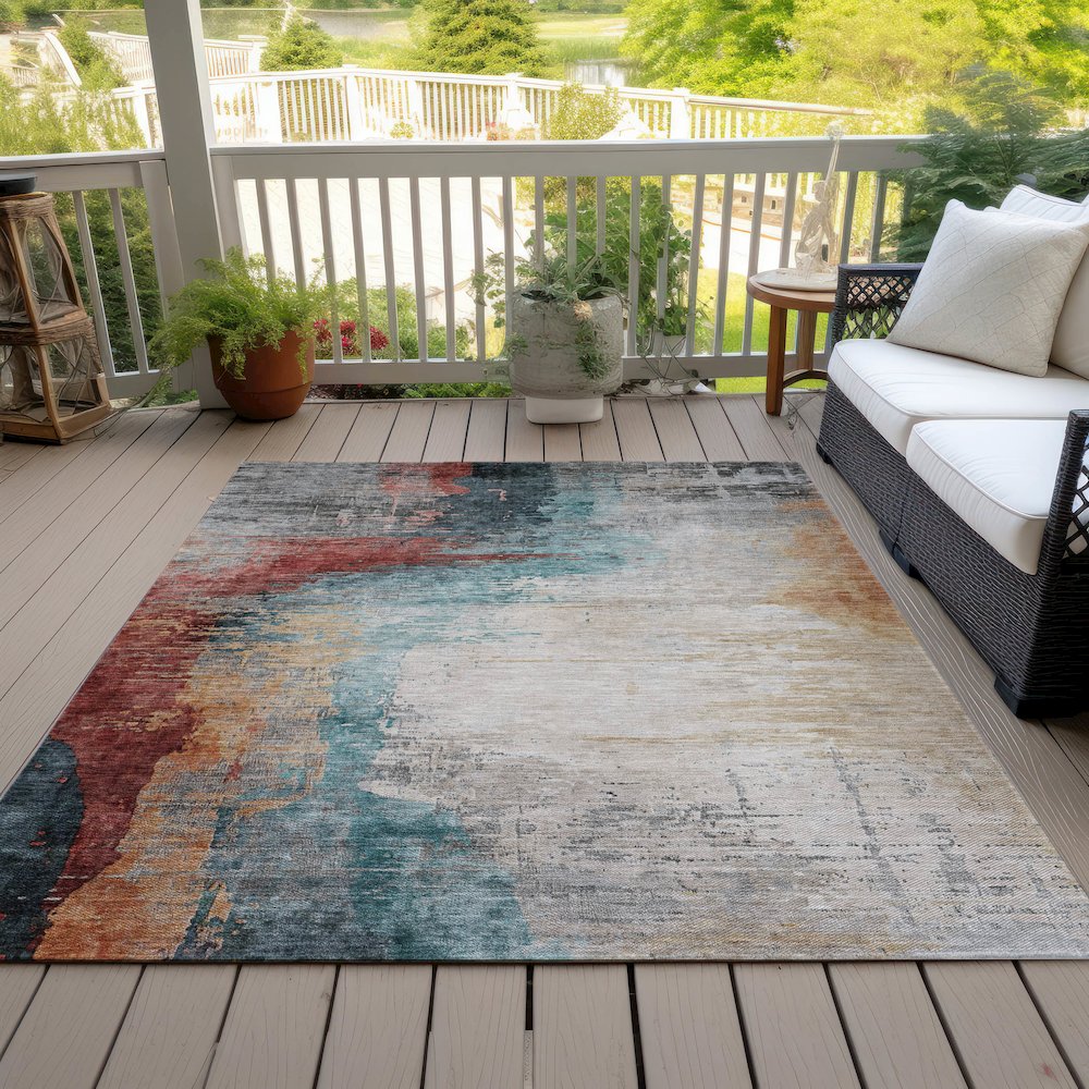 Machine Washable Indoor/Outdoor Chantille ACN2041 Teal 5' x 7'6" Rug