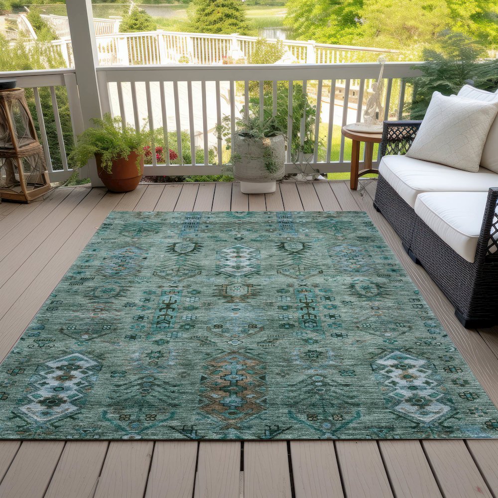 Machine Washable Indoor/Outdoor Chantille ACN2047 Green 5' x 7'6" Rug
