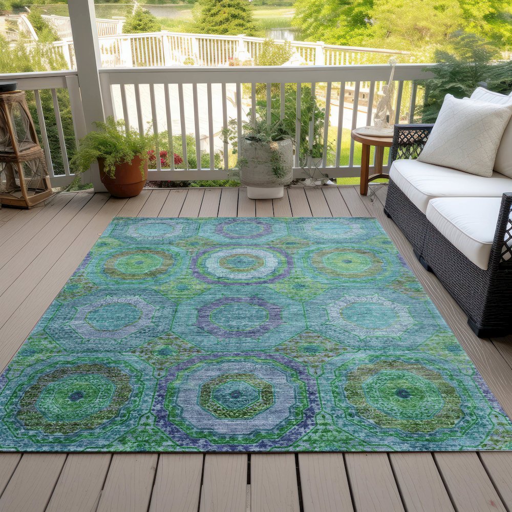 Machine Washable Indoor/Outdoor Chantille ACN2049 Teal 5' x 7'6" Rug