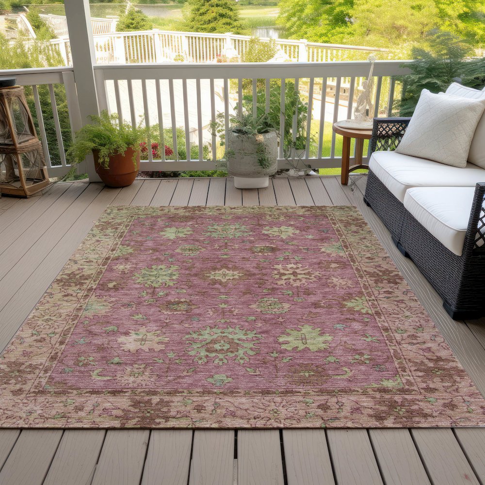 Machine Washable Indoor/Outdoor Chantille ACN2052 Pink 5' x 7'6" Rug